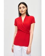 Joseph Ribkoff Radian Red Wrap Neckline Fitted Top Style 241092