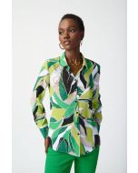 Joseph Ribkoff Vanilla/Multi Tropical Print Woven Button Down Blouse Style 241153