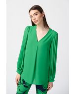Joseph Ribkoff Island Green Top with Pleated Chiffon Sleeves Style 241173