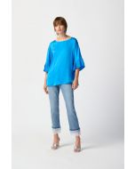Joseph Ribkoff French Blue Boxy Top with Ruffle Sleeves Style 241182