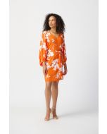 Joseph Ribkoff Mandarin/Vanilla Floral Print Puff Sleeve Belted Dress Style 241207
