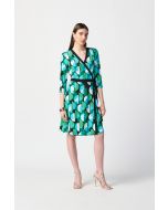 Joseph Ribkoff Black/Multi Geometric Print Wrap Dress Style 241211
