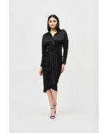 Joseph Ribkoff Black Satin Shirt Dress Style 241236