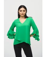 Joseph Ribkoff Island Green Georgette Top With Ruffled Sleeves Style 241283