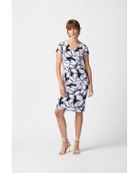 Joseph Ribkoff Midnight Blue/Vanilla Leaf Print Wrap Dress Style 241286