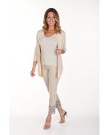 Frank Lyman Beige Jeans with Cut-out Embroidered Hem Style 241314U