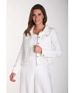 Frank Lyman Off-White Floral Lace Insert Denim Jacket Style 241317U