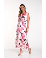 Frank Lyman Off-White/Pink Floral Print Wrap Maxi Dress Style 241335U
