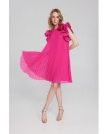 Joseph Ribkoff Shocking Pink Chiffon Pleated Dress with Organza Flower Detail Style 241758