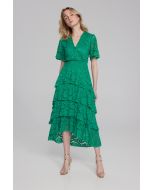 Joseph Ribkoff Noble Green Lace Ruffled A-Line Dress Style 241759