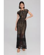 Joseph Ribkoff Black/Nude Embroidered Lace Trumpet Gown Style 241776