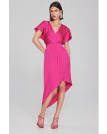 Joseph Ribkoff Shocking Pink Asymmetrical Flowy Wrap Dress Style 241777