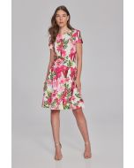 Joseph Ribkoff Vanilla/Multi Floral Print Fit-And-Flare Dress Style 241789