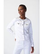 Joseph Ribkoff White Denim Jacket with Embellished Pockets Style 241912