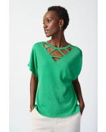 Joseph Ribkoff Island Green Sweater With Cutout Neckline Style 241915