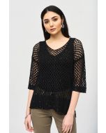 Joseph Ribkoff Black Open Stitch Sweater with Sequins Style 241922