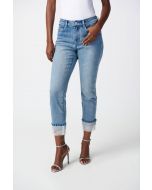 Joseph Ribkoff Vintage Blue Slim Crop Jeans with Embellished Hem Style 241929