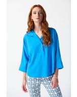Joseph Ribkoff French Blue Buttoned Collar Boxy Top Style 242057