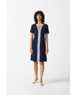Joseph Ribkoff Midnight Blue/Vanilla Stripe Combo Shift Dress Style 242068