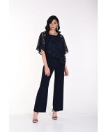 Frank Lyman Midnight Blue Jumpsuit with Floral Laced Overlay Style 242134