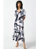 Joseph Ribkoff Vanilla/Multi Abstract Print Trapeze Dress Style 242227