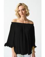 Joseph Ribkoff Black Off-The-Shoulder Pleated Top Style 242909