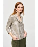 joseph Ribkoff Beige/Gold Foiled Knit Cowl Collar Top Style 243167
