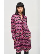 Joseph Ribkoff Black/Multi Geometric Print A-Line Dress Style 243174
