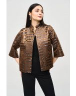 Joseph Ribkoff Brown/Gunmetal Geometric Print Boxy Jacket Style 243192