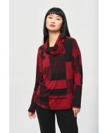 Joseph Ribkoff Black/Red Patchwork Print Boxy Top Style 243249