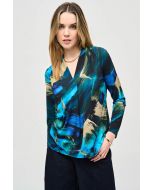 Joseph Ribkoff Black/Multi Mesh Abstract Print Top Style 243293