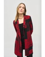 Joseph Ribkoff Black/Red Patchwork Print Long Blazer Style 243309