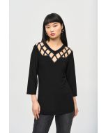 Joseph Ribkoff Black Dotted Keyhole Casual Top Style 243332