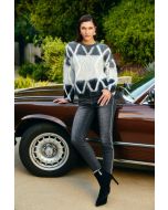 Frank Lyman Grey/Black Knit Sweater With Rhinestone Details Style 243473U