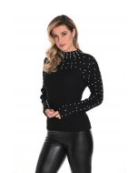 Frank Lyman Black Knit Sweater Top with White Pearls Style 243499U