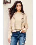 Frank Lyman Beige Faux Suede Moto Jacket Style 243502