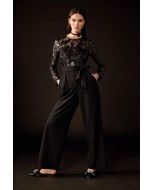 Joseph Ribkoff Black Scuba Crepe And Sequins Mesh Jumpsuit Style 243763