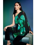 Joseph Ribkoff Black/Green Chiffon Floral Print Layered Top Style 243791