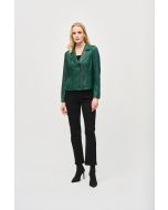 Joseph Ribkoff Absolute Green Foiled Knit Moto Jacket Style 243905