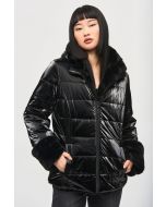 Joseph Ribkoff Black Reversible Faux Fur Quilted Puffer Coat Style 243937