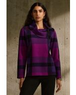 joseph Ribkoff Empress/Mystic/Black Plaid Jacquard Cowl Neck Sweater Style 243943