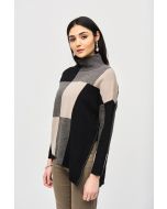 Joseph Ribkoff Taupe Mélange/Black Color-Block Jacquard Knit Pullover Style 243944