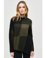 Joseph Ribkoff Iguana/Black Color-Block Jacquard Knit Pullover Style 243944