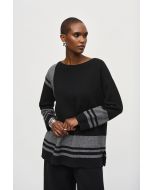 Joseph Ribkoff Black/Vanilla Jacquard Sweater Knit Boxy Top Style 243949