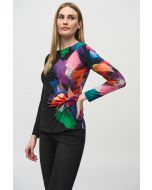 Joseph Ribkoff Black/Multi Abstract Placement Print Top Style 244073