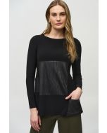 Joseph Ribkoff Black Silky Knit And Leatherette Flared Tunic Style 244084