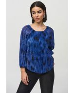 Joseph Ribkoff Royal Sapphire/Multi Pleated Abstract Print Flared Top Style 244105