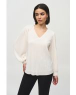 Joseph Ribkoff Off-White Pleated Boxy V-Neck Top Style 244163