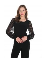 Frank Lyman Black Top with Mesh Puff Sleeves Style 244223