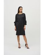 Joseph Ribkoff Black Satin Ruffle Sleeve Straight Dress Style 244235